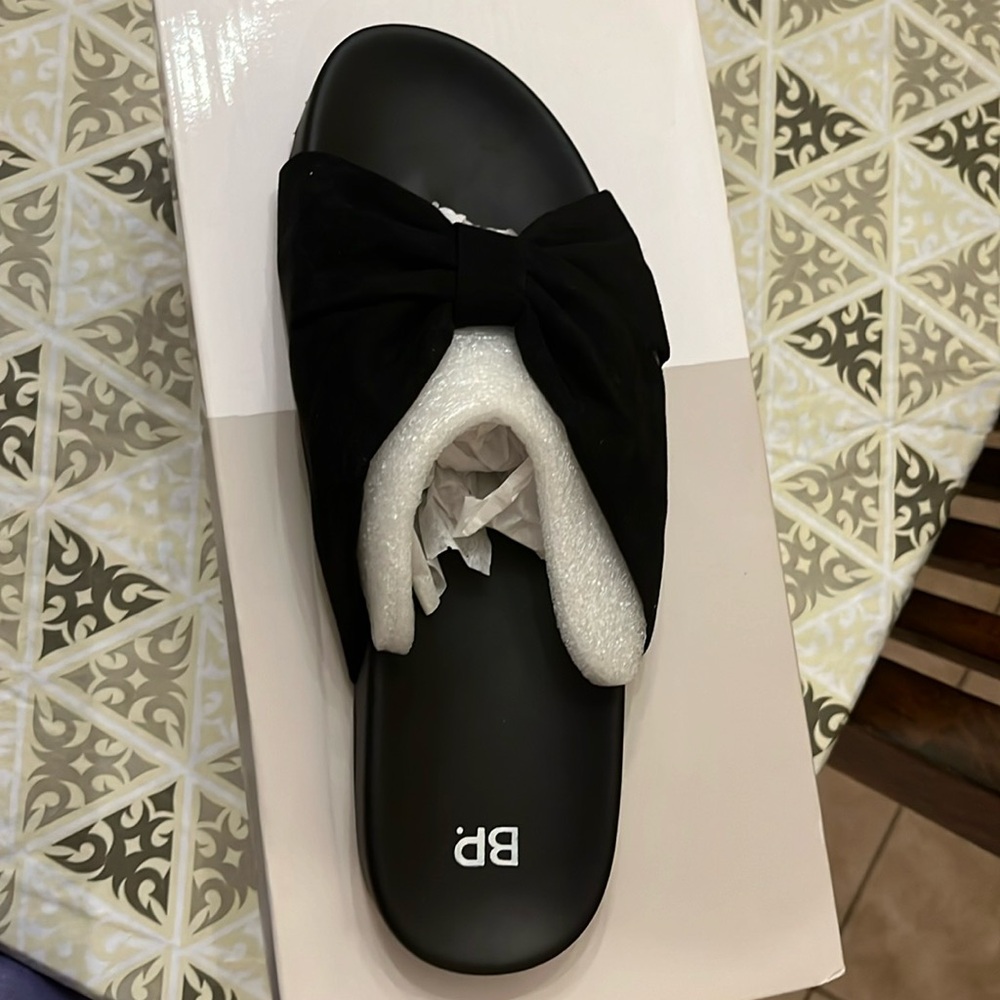 Black faux suede sandals